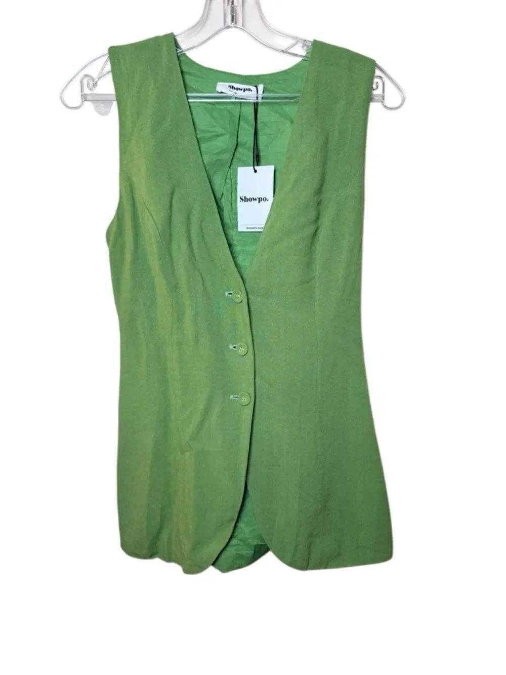 NWT Showpow. Olivia Longline Linen V Neck Back Tie Vest & Shorts Set Sage Size 2 - Picture 4 of 10